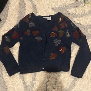 Women's Navy autum leaves  Cardigan Sweater